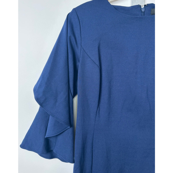 NEW Lauren Ralph Lauren 2 Ruffled Dress Tulip Sleeve Midi Navy $165 Zip B13 - Picture 2 of 7